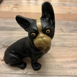 Antique Hubley Cast Iron French Bulldog Doorstop 7.5" tall x 7" long x 4.5" wide